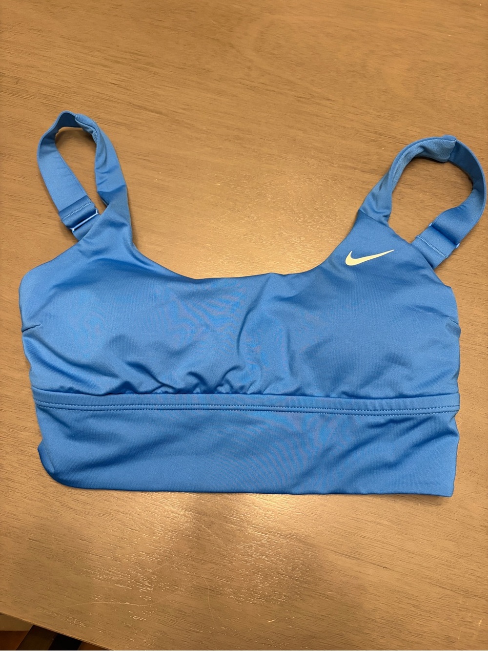 Nike Women's Light Blue Swim Bikini Top with Yellow Swoosh